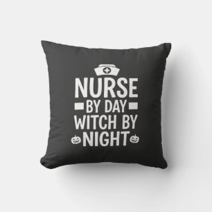 Nurse Witch Halloween Vector Design_1 Throw Pillow
