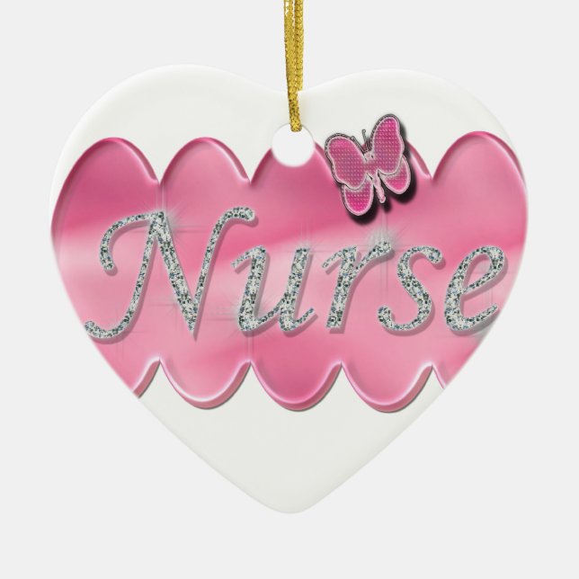 Nurse With Butterfly Ceramic Ornament (Front)