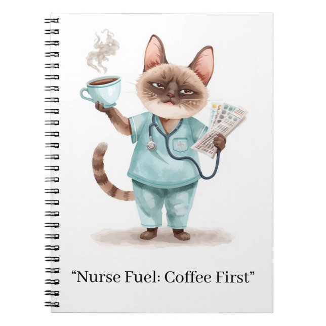 Nurse with coffee and  YOUR OWN TEXT  Notebook (Front)