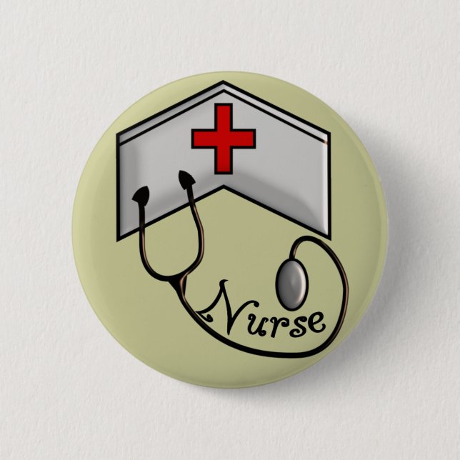 Nurse with EMBOSSED CAP & STETHOSCOPE 2 Inch Round Button (Front)