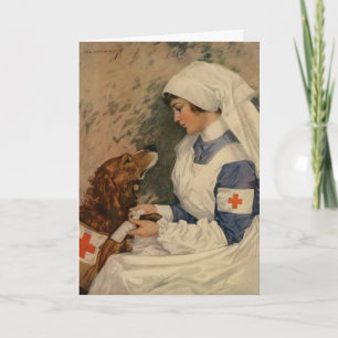 Nurse with Golden Retriever 1917 Personalized Card
