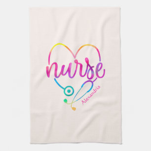 "Nurse" with Heart-Shaped Stethoscope Kitchen Towel