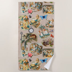  Nursery Alice Colourful 1800s Classic Wonderland  Beach Towel