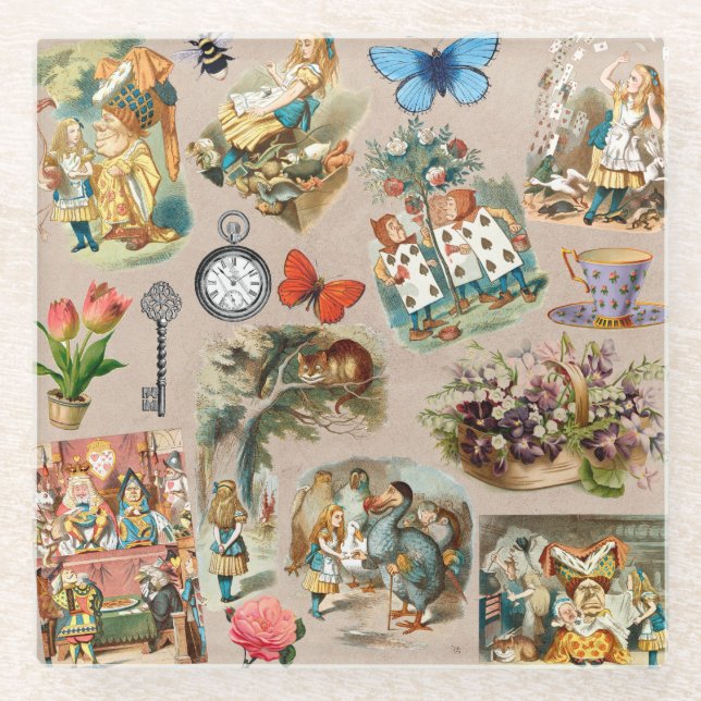  Nursery Alice Colourful 1800s Classic Wonderland  Glass Coaster (Front)
