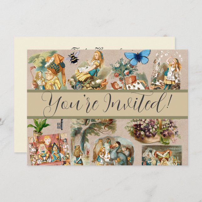  Nursery Alice Colourful 1800s Classic Wonderland  Invitation (Front/Back)