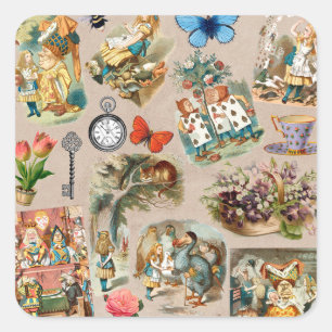 Nursery Alice Colourful 1800s Classic Wonderland Square Sticker