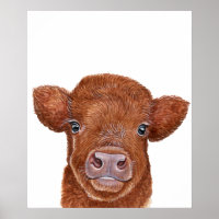 Nursery Art Red Highland Cow Calf