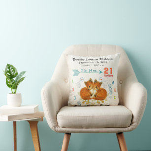 Nursery Baby Birth Stat Fox Arrow Pattern Throw Pillow