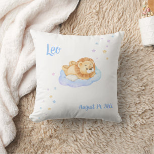 Nursery Baby Lion Pillow with Name and Birthdate