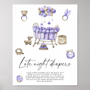 Nursery baby shower - Late night diapers game Poster