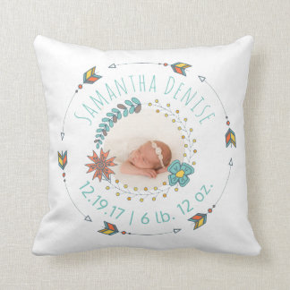 Nursery Birth Announcement Photo Tribal Arrow Boho Throw Pillow