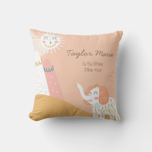 Nursery Birth Stats Boho Sunshine Elephant Throw Pillow