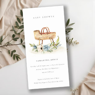 Nursery Blue Floral Bassinet Baby Shower Invite