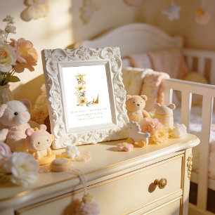 Nursery Cute Romantic Floral L Letter Gold Glitter Poster