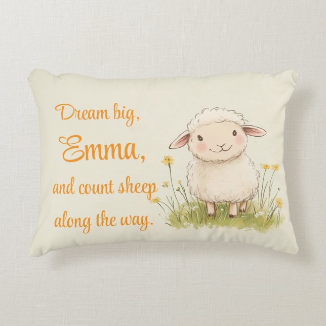 Nursery Decor, Cute Sheep, Personalized  Accent Pillow (Front)