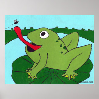 Nursery Decor, Frog catching fly, Hand Drawn Poster