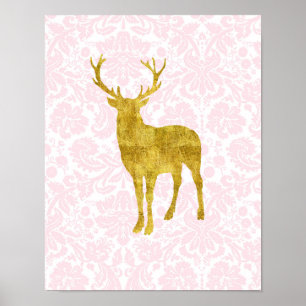 Nursery Decor Gold Deer Girly Pink Damask