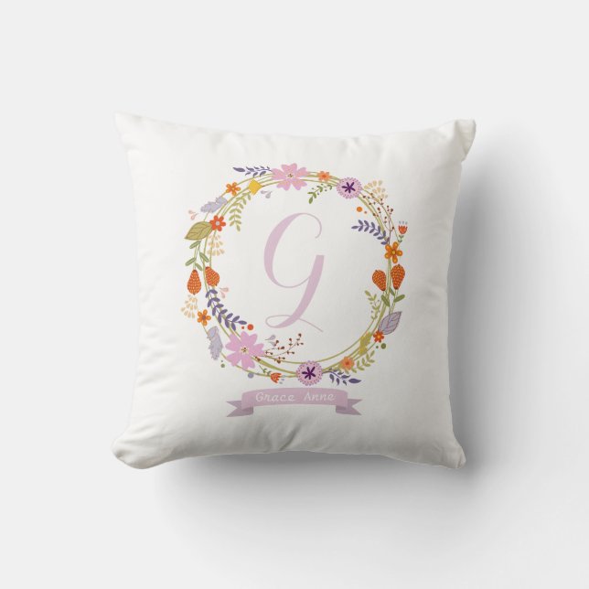 Nursery Girl Decorative Throw Pillow Pink Flowers (Front)