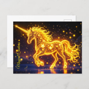 Nursery gold unicorn design glitter magic art postcard