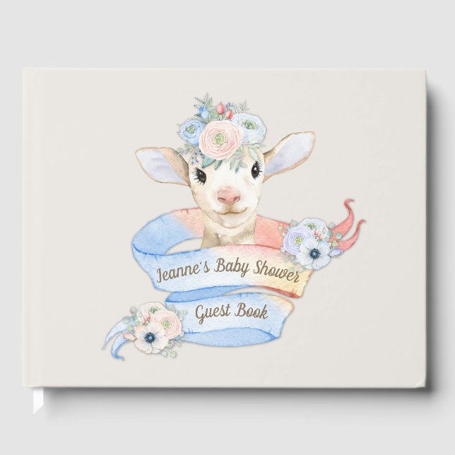 Nursery Lamb Pink Blue Baby Guest Book (Front)