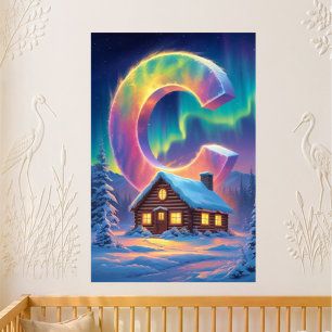 Nursery Letter C Name Northern Lights Baby Cabin Poster