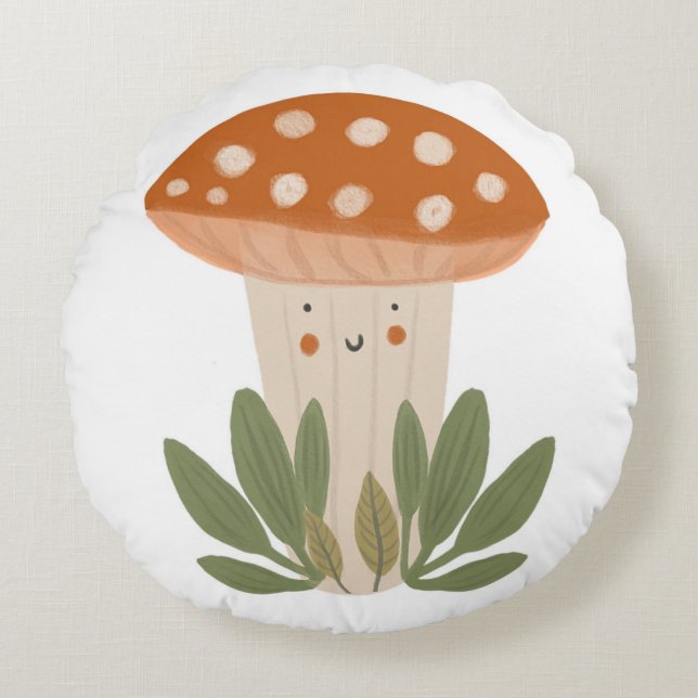 Nursery Little mushroom Cute Baby Room Round Pillow (Front)