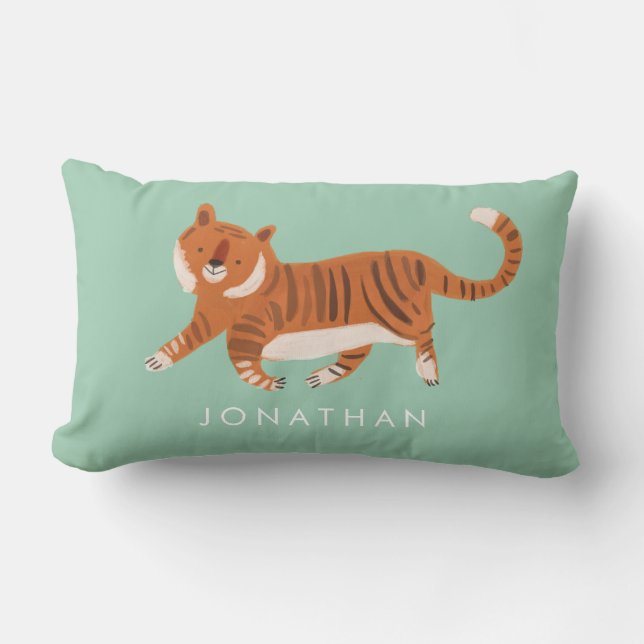 Nursery Little Tiger Watercolor Custom Baby Room Lumbar Pillow (Front)