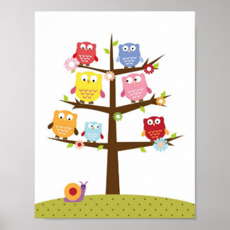 Nursery owls on a tree wall art