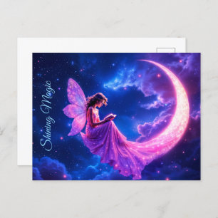 Nursery pink fairy fantasy glitter neon moon postcard