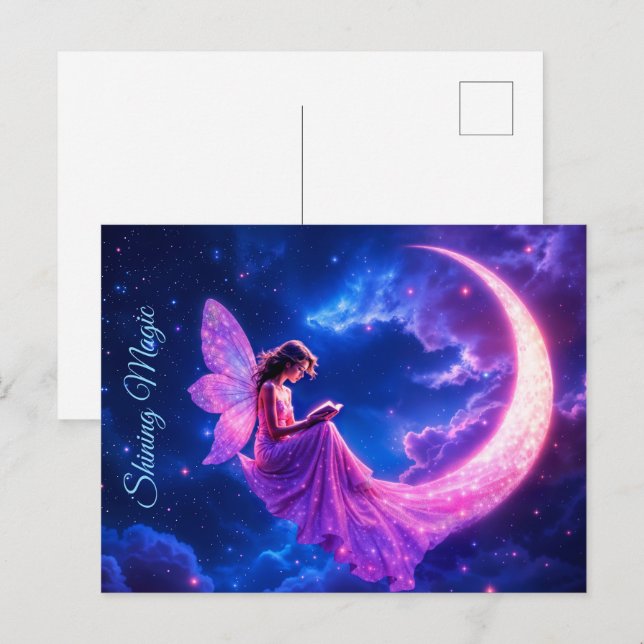 Nursery pink fairy fantasy glitter neon moon postcard (Front/Back)