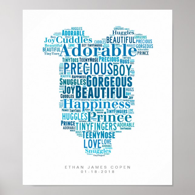 Nursery Poster Baby Boy Babygrow Newborn Gift (Front)