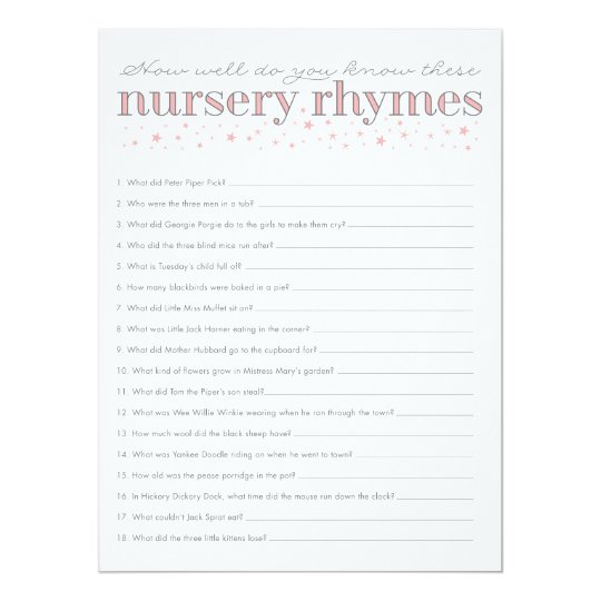 Nursery Rhyme Game Star Baby Shower Game Card