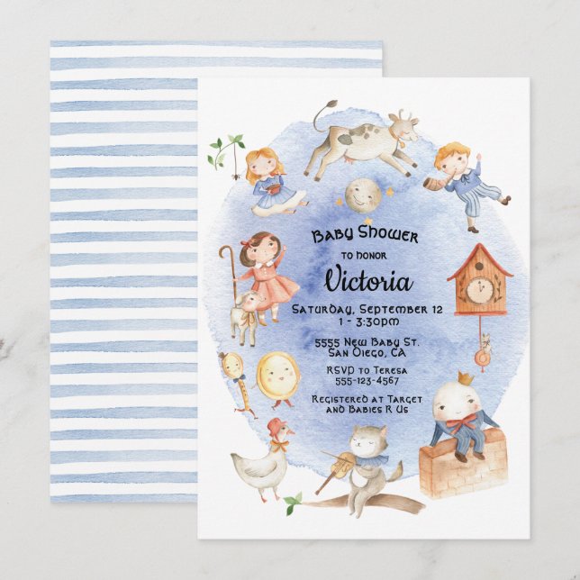 Nursery Rhyme invitation bébé douche (Devant / Derrière)