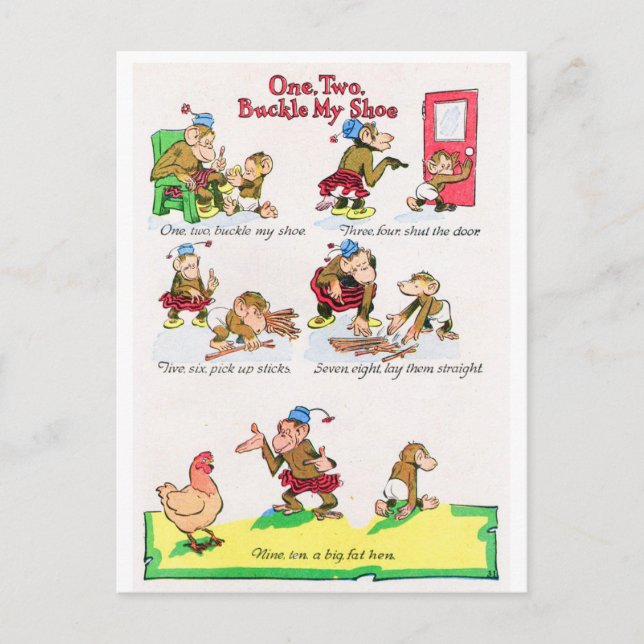Nursery Rhyme - One Two Buckle My Shoe Postcard (Front)