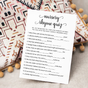 Nursery Rhyme Quiz Baby Shower game Card