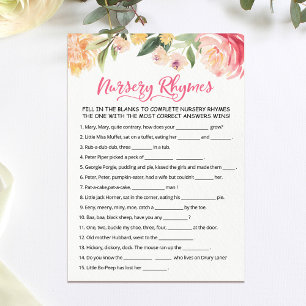 Nursery Rhyme Quiz Baby Shower game Card