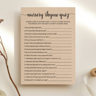 Nursery Rhyme Quiz Baby Shower game Card