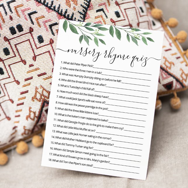 Nursery Rhyme Quiz Baby Shower game Card (Creator Uploaded)