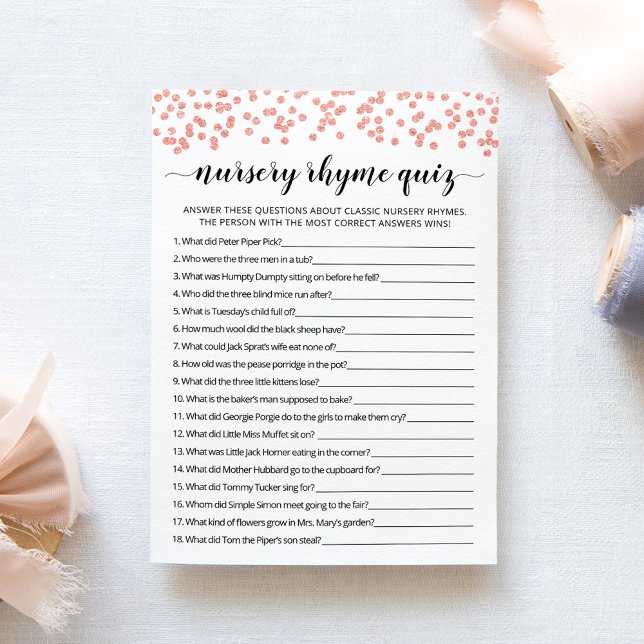 Nursery Rhyme Quiz Baby Shower game Card (Creator Uploaded)