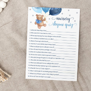 Nursery Rhyme Quiz Game Teddy Bear Card