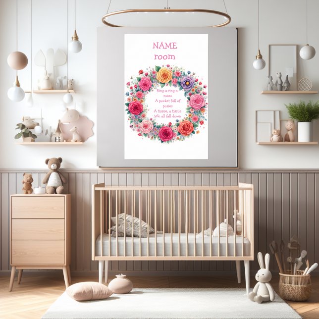 Nursery rhyme "Ring a Ring O Roses" personalize  Poster (Cute nursery rhyme personalize poster. Great gift for baby shower.)
