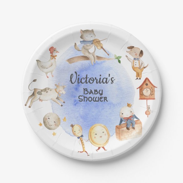 Nursery Rhyme Storybook baby shower Paper Plate (Front)