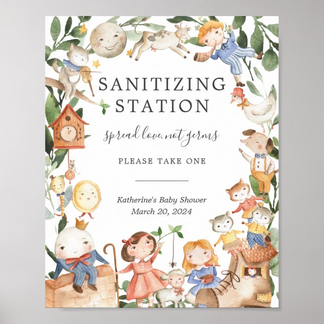Nursery Rhymes Baby Shower Sanitizing Station Sign (Front)