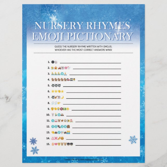 Nursery Rhymes Emoji Pictionary [Snowy Blue] Letterhead (Front)