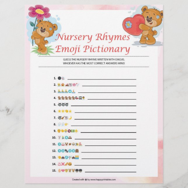 Nursery Rhymes Emoji Pictionary [Teddy Bears] Letterhead (Front)