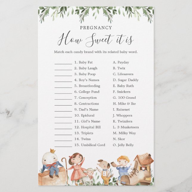 Nursery Rhymes Pregnancy How Sweet It Is Game (Front)