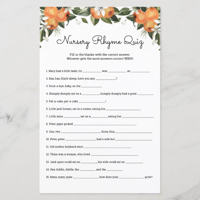 Nursery Rhymes Quiz Cutie Baby shower Cartes de je (Devant)
