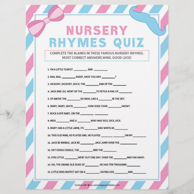 Nursery Rhymes Quiz [Gender Surprise] Letterhead (Front)