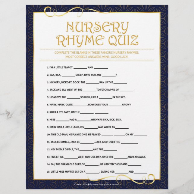 Nursery Rhymes Quiz [Golden Blue] Letterhead (Front)