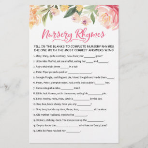 Nursery Rhymes with Answers Baby Shower Party Game